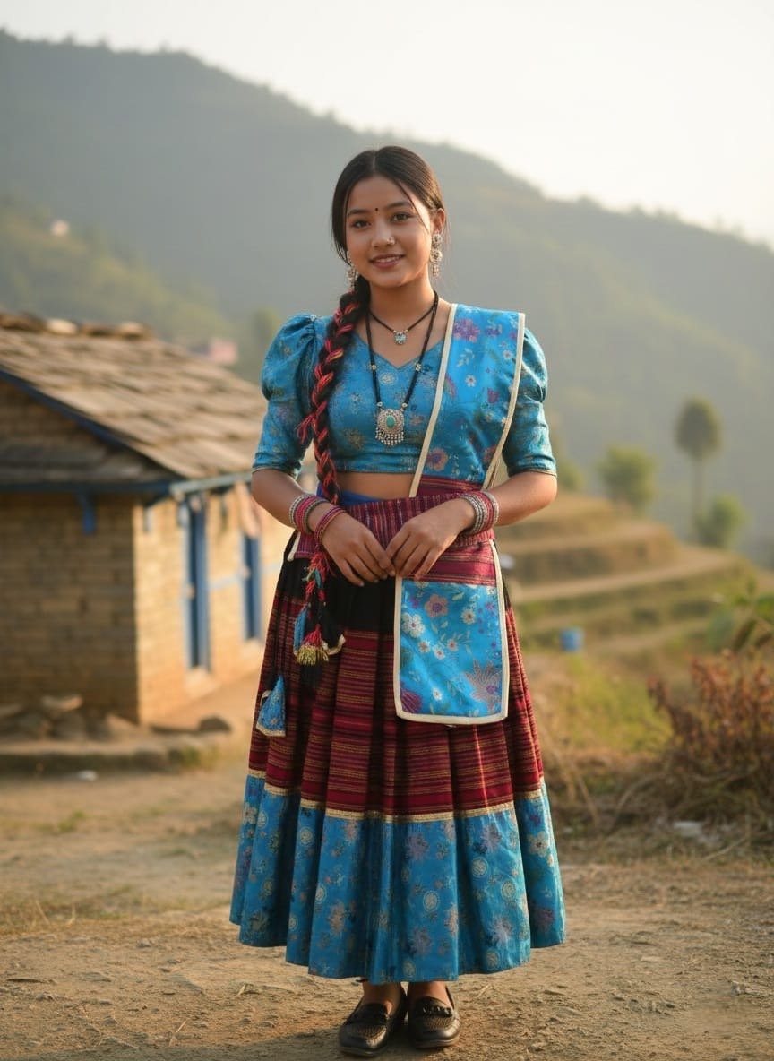 Tamang Lehenga Set (Dark Blue and Sky Blue) Color