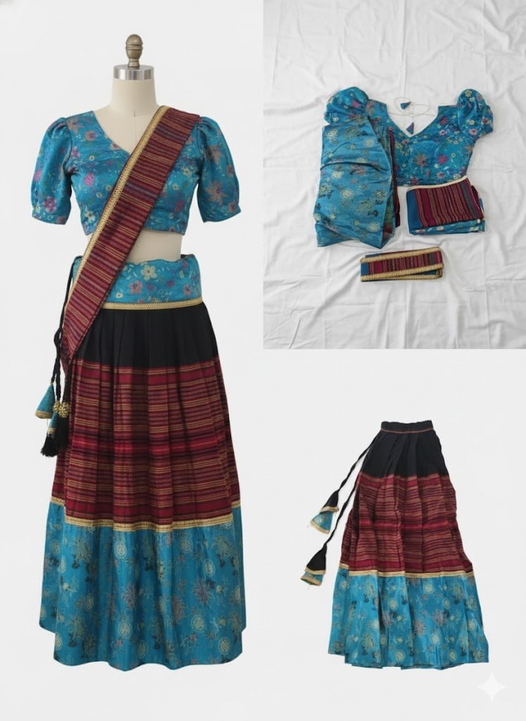 Tamang Lehenga Set (Dark Blue and Sky Blue) Color